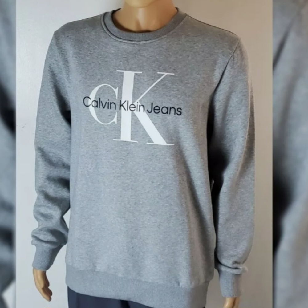Calvin Klein Grey Monogram Fleece Crewneck Sweatshirt
